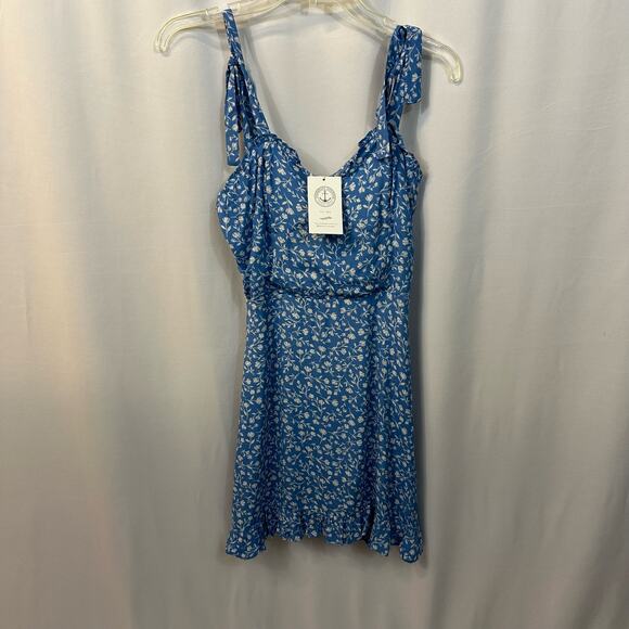 Fisherman's Daughter Blue Floral Tie Strap Bodice Style Mini Dress Small NWT New - Picture 2 of 8